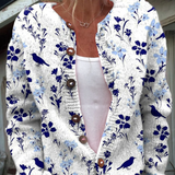 Franca™ | Cardigan van Gebreide Stof met Vintage Bloemen- en Vogelprint