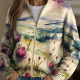 Lidia™ | Cardigan met ritssluiting in landschap met Schotse distel