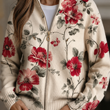 Filomena™ | Cardigan met Rits en Vintage Rozenprint
