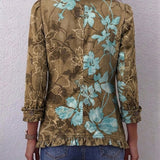 Jutta™ | Blazer in Oliva con Fiori Turchesi
