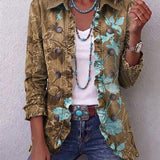 Jutta™ | Blazer in Oliva con Fiori Turchesi