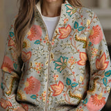 Karin | Giacca a zip in maglia con fiori vintage
